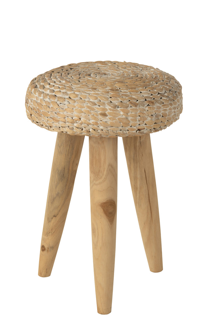 Kruk Rond Teakhout/Waterhyacint Wit