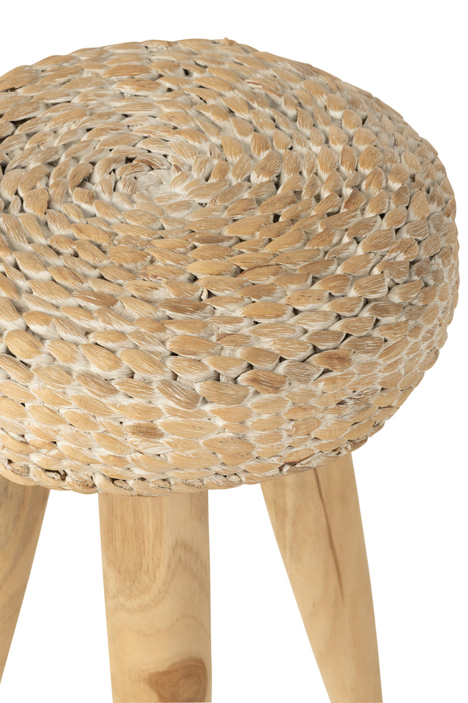 Kruk Rond Teakhout/Waterhyacint Wit