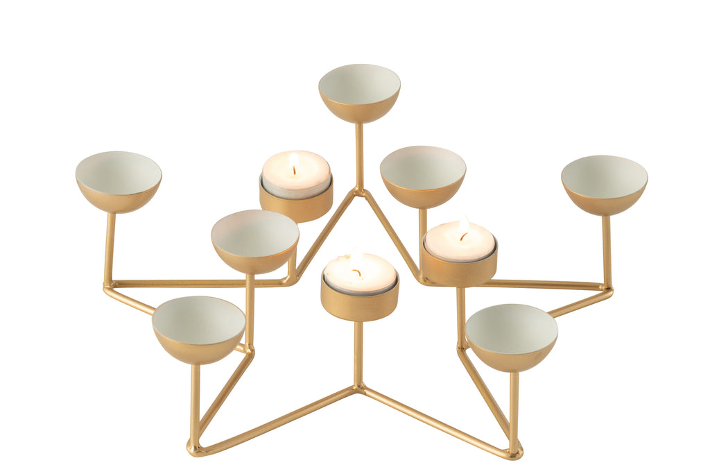 T-Light Holder Ster Metaal Wit/Goud