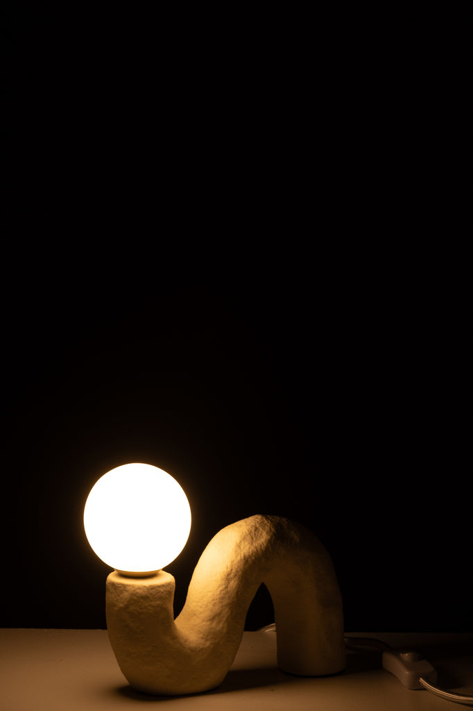 Tafellamp Gebonden Voet Glazen Bol Steengoed Beige