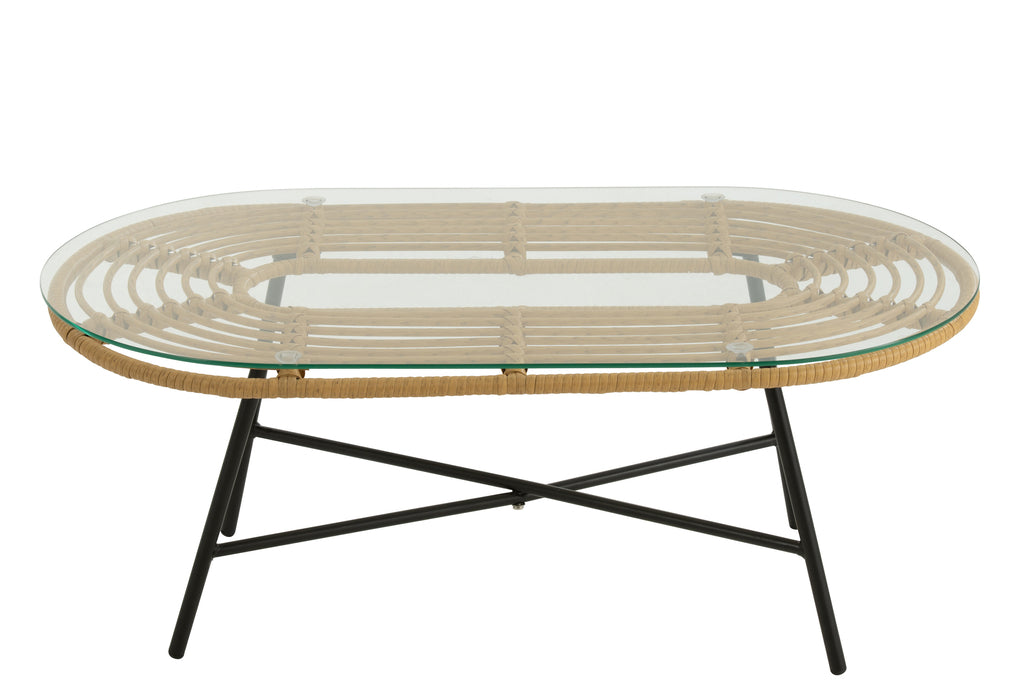 Tafel Laag Ovaal Buiten Met/Glas Naturel/Zwart