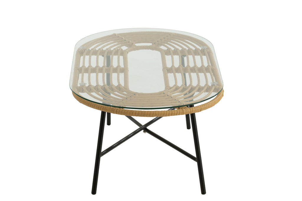 Tafel Laag Ovaal Buiten Met/Glas Naturel/Zwart
