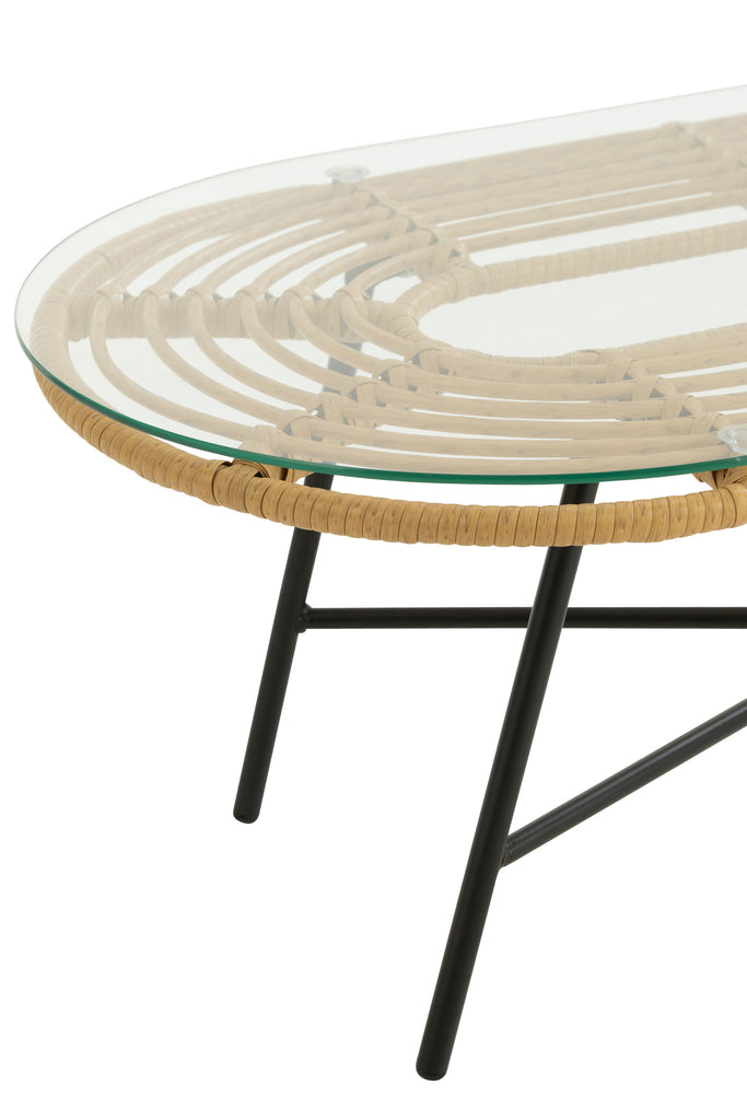 Tafel Laag Ovaal Buiten Met/Glas Naturel/Zwart