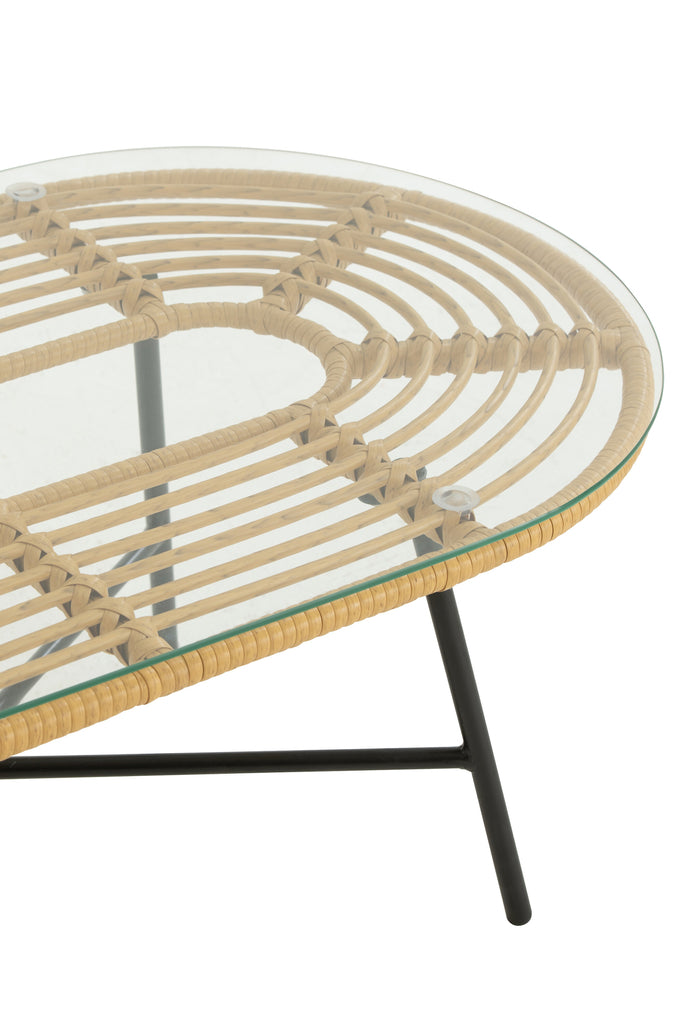 Tafel Laag Ovaal Buiten Met/Glas Naturel/Zwart