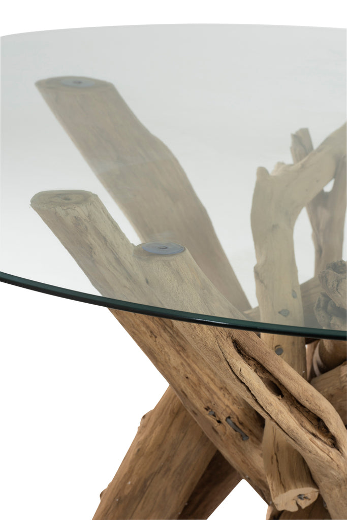 Tafel Rond Tak Hout/Glas Natuurlijk