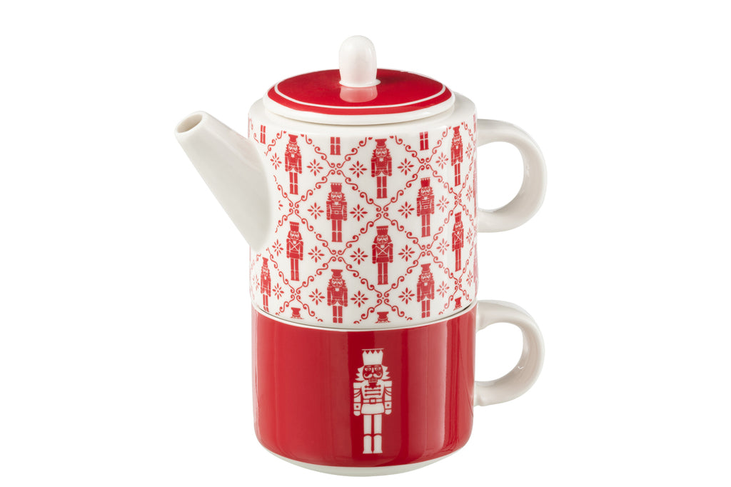 Theepot+kopje Notenkrakers Windownbox Keramiek Rood
