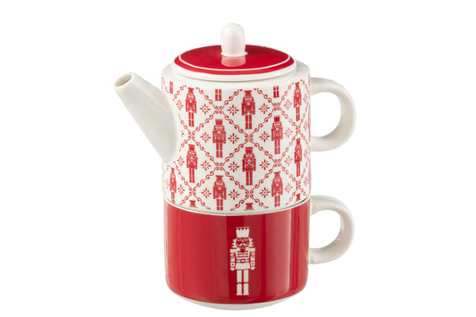 Theepot+kopje Notenkrakers Windownbox Keramiek Rood