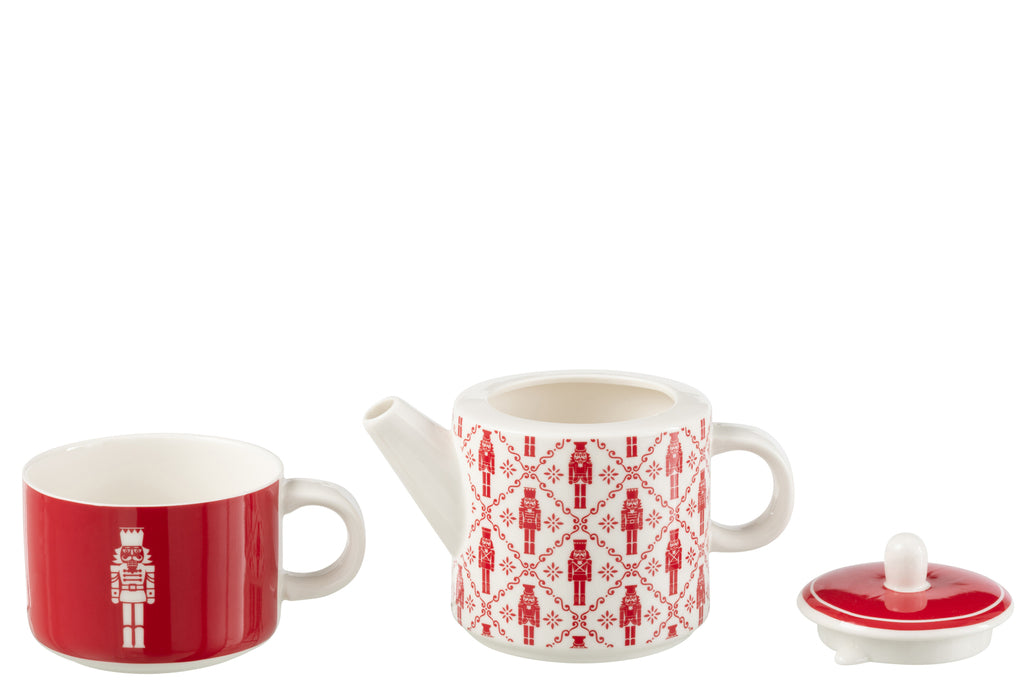 Theepot+kopje Notenkrakers Windownbox Keramiek Rood