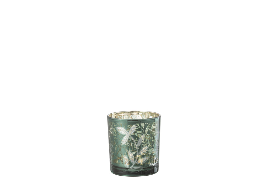 Theelichthouder Bladeren Glas Groen/Antiek Goud Klein
