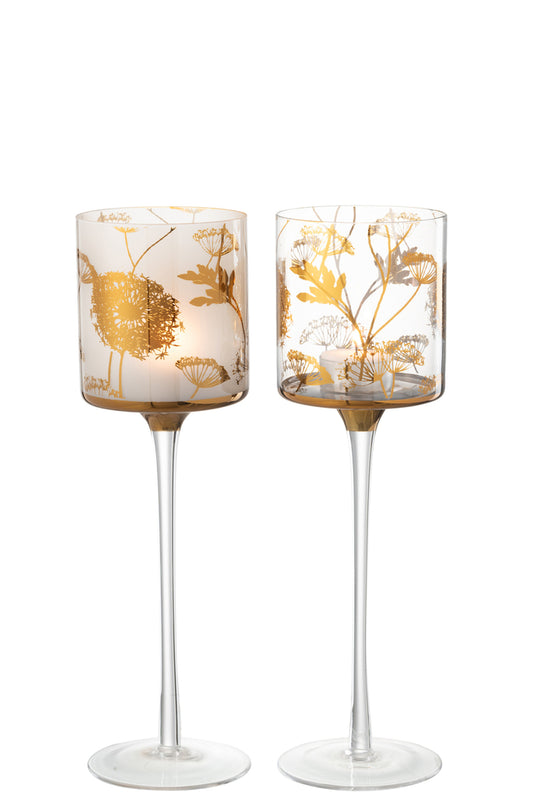 Theelichthouder op voet Glas Helder/Mat/Goud Groot assortiment van 2
