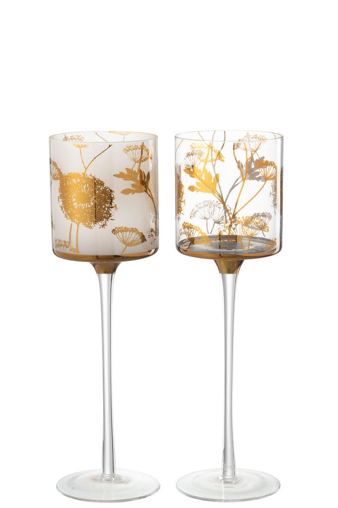 Theelichthouder op voet Glas Helder/Mat/Goud Groot assortiment van 2