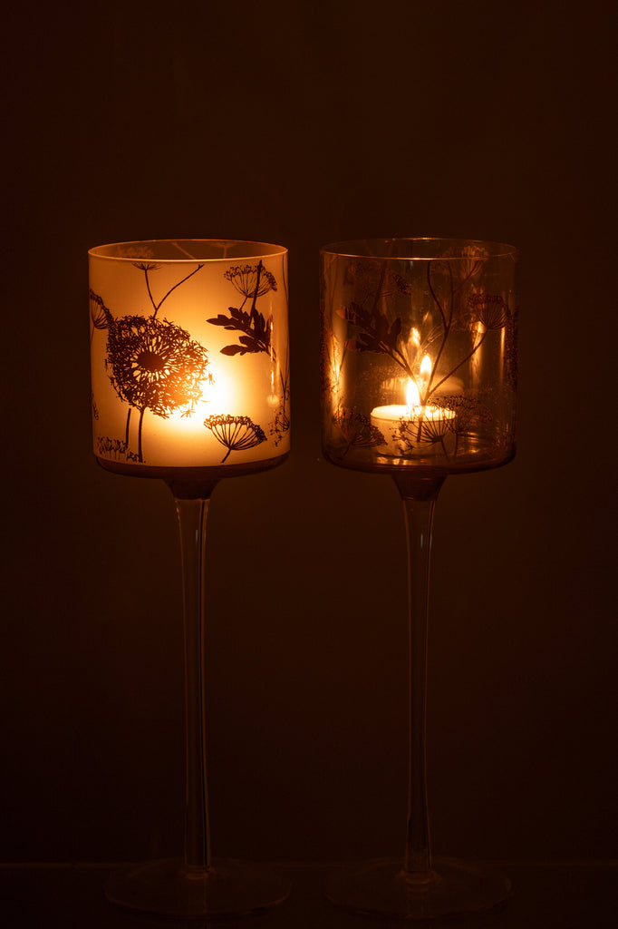 Theelichthouder op voet Glas Helder/Mat/Goud Groot assortiment van 2