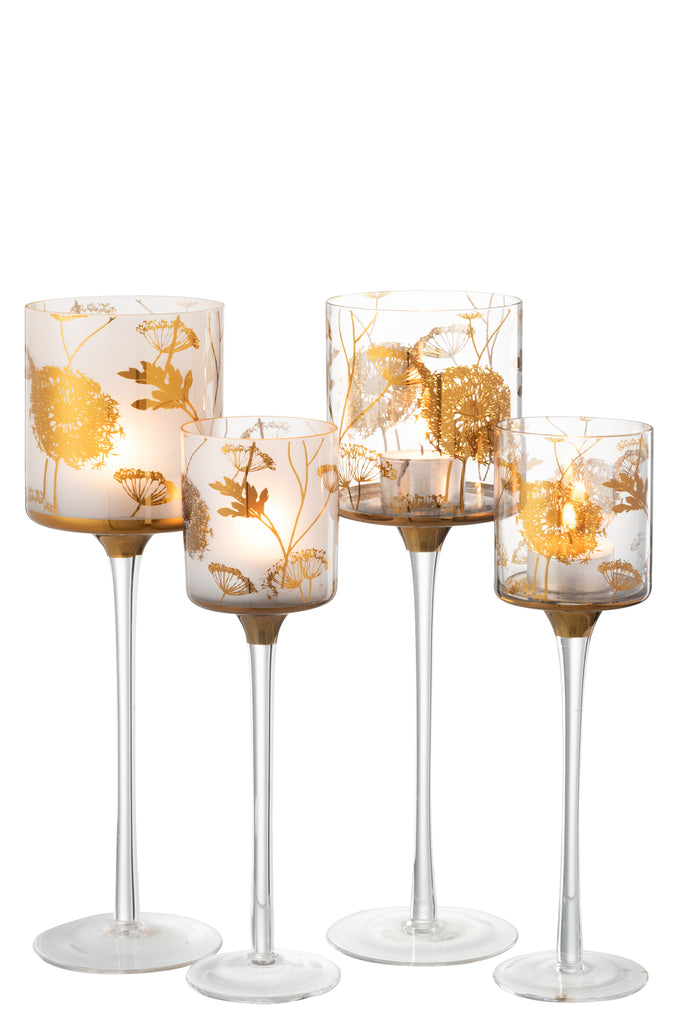 Theelichthouder op voet Glas Helder/Mat/Goud Groot assortiment van 2
