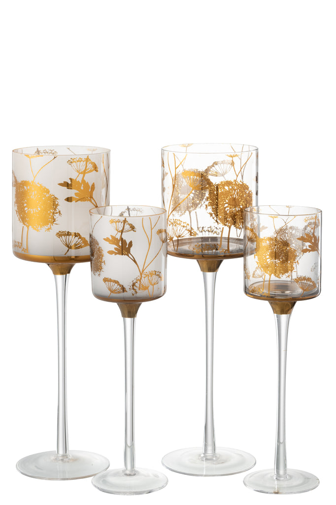Theelichthouder op voet Glas Helder/Mat/Goud Groot assortiment van 2