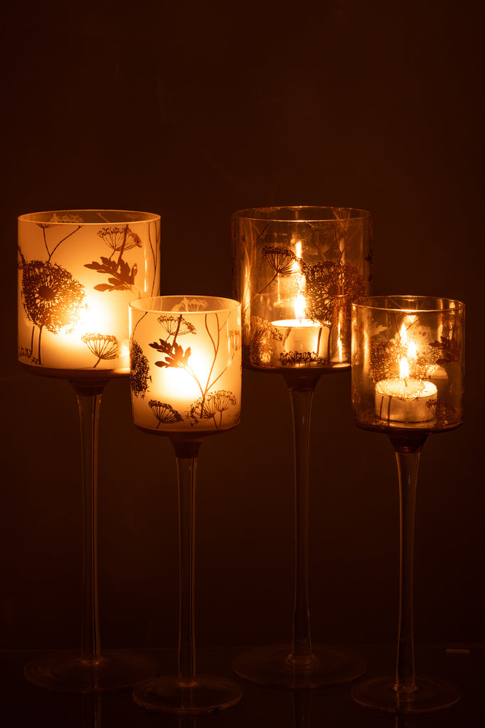 Theelichthouder op voet Glas Helder/Mat/Goud Groot assortiment van 2