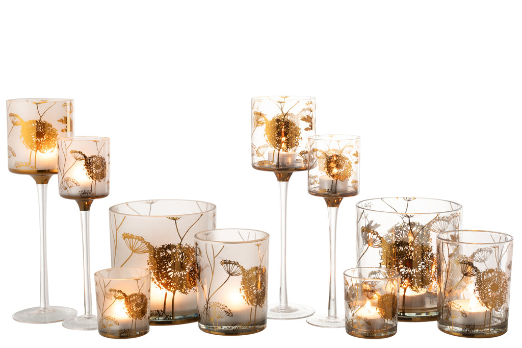 Theelichthouder op voet Glas Helder/Mat/Goud Groot assortiment van 2