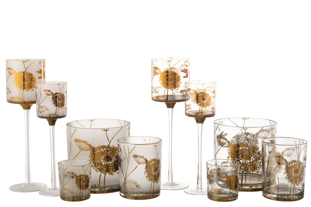 Theelichthouder op voet Glas Helder/Mat/Goud Groot assortiment van 2
