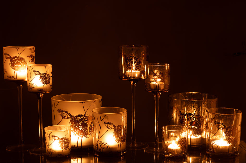 Theelichthouder op voet Glas Helder/Mat/Goud Groot assortiment van 2