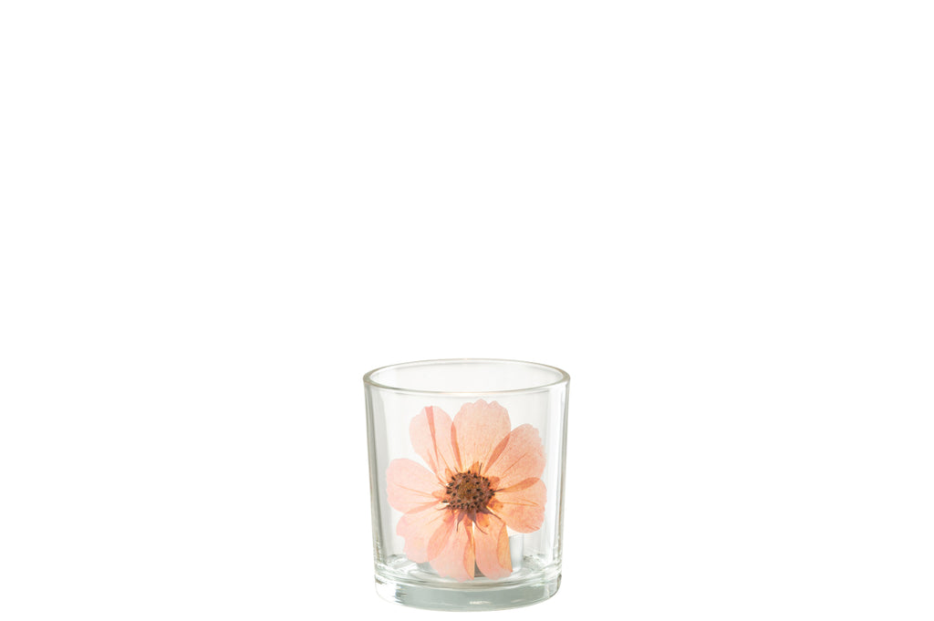 Theelicht Bloem Roze Glas Mix