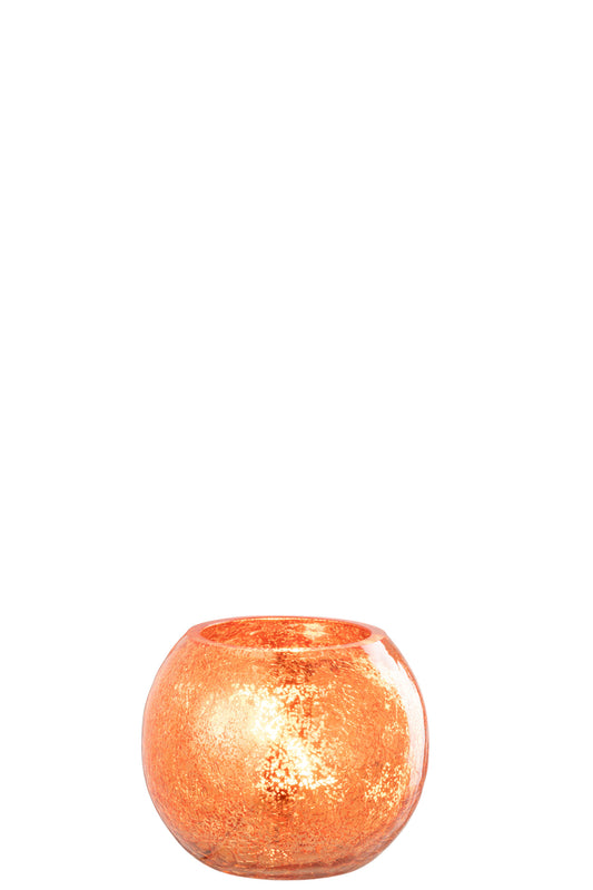 Theelichthouder Bol Craquelé Glas Oranje Klein
