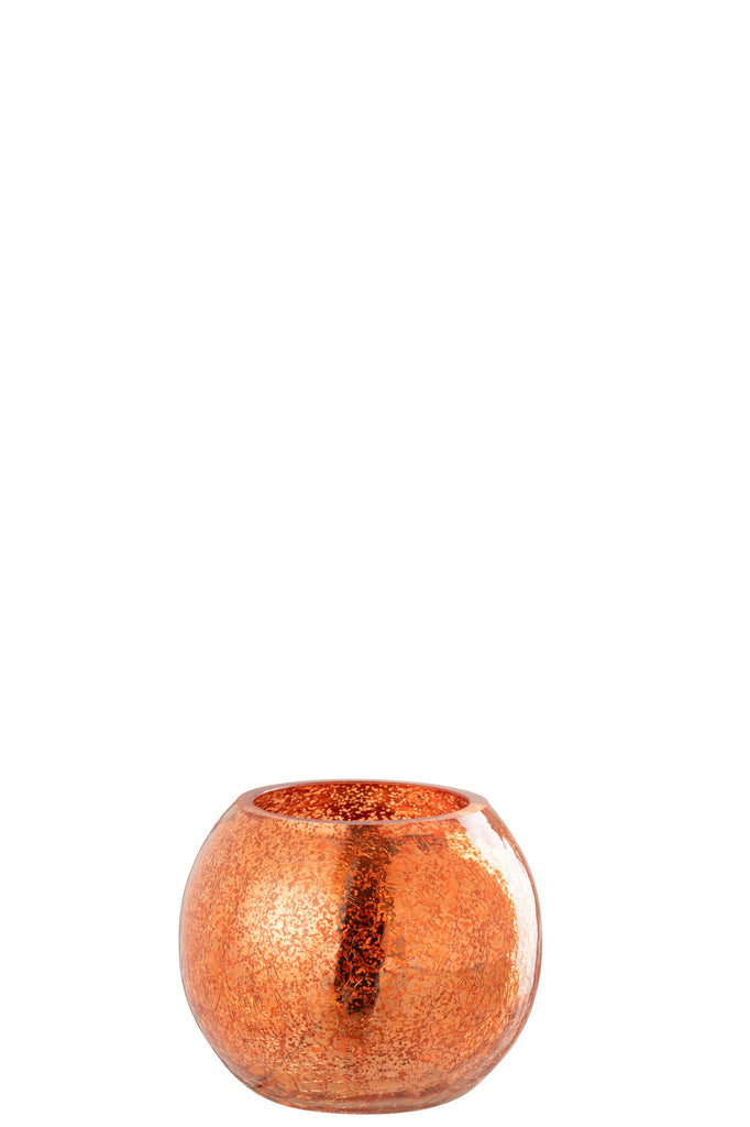 Theelichthouder Bol Craquelé Glas Oranje Klein