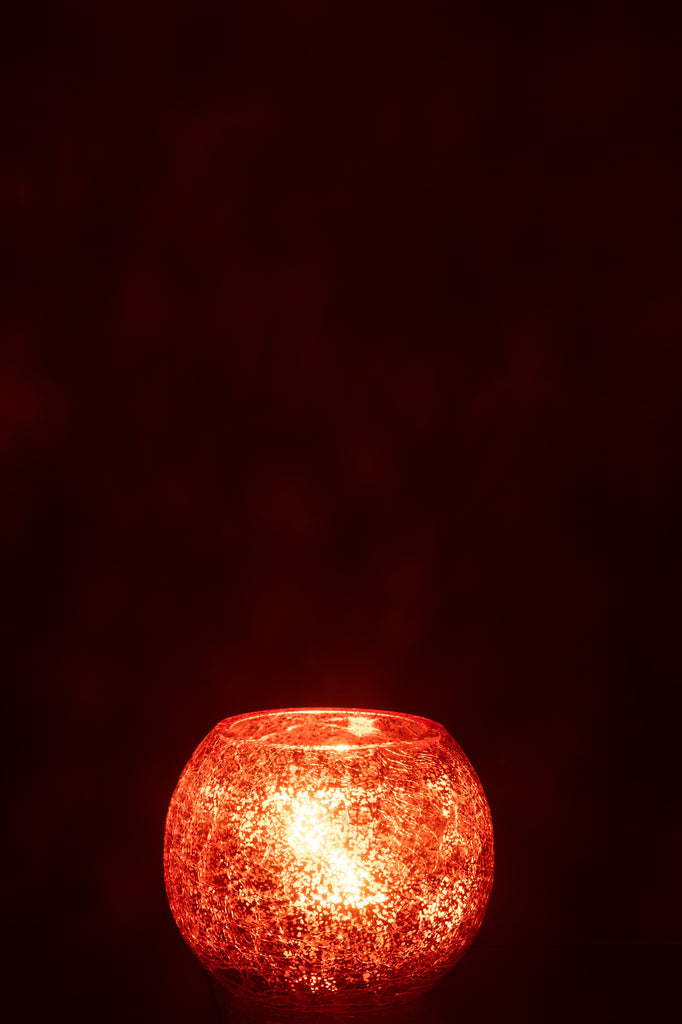 Theelichthouder Bol Craquelé Glas Oranje Klein