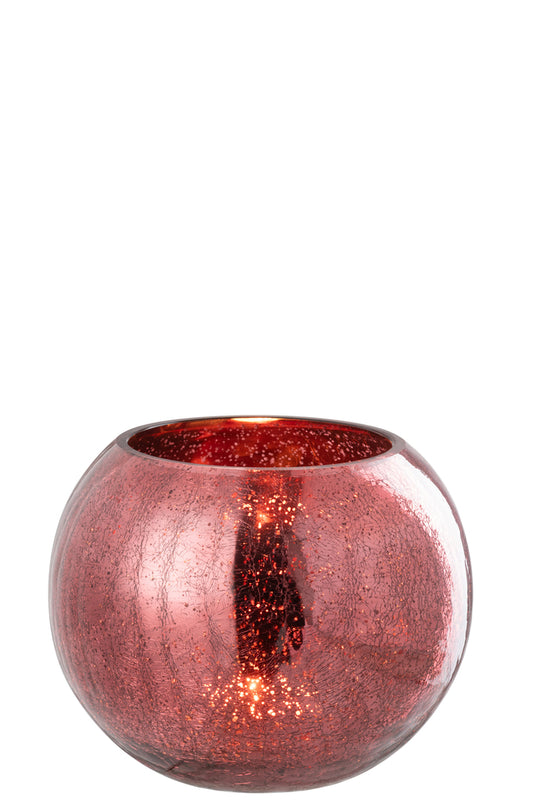 Theelichthouder Bol Craquelé Glas Roze Groot