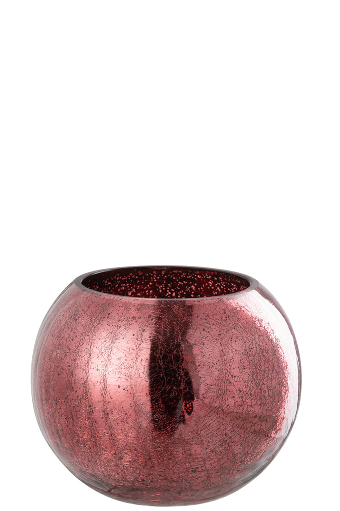 Theelichthouder Bol Craquelé Glas Roze Groot