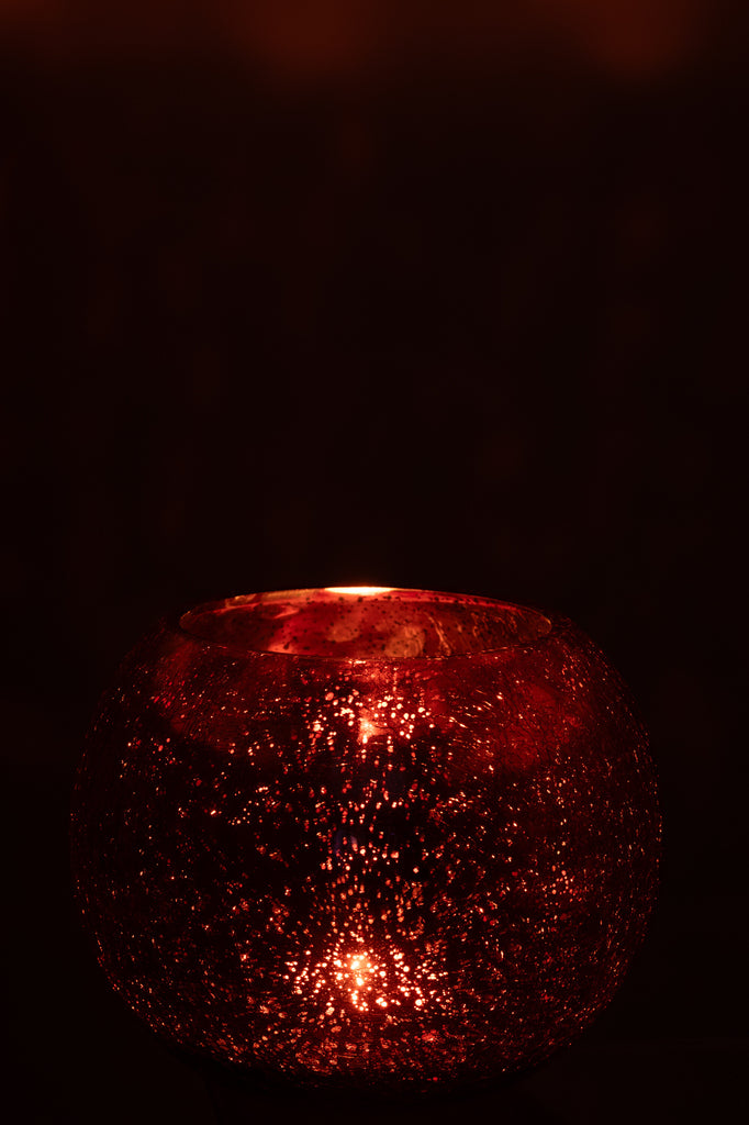 Theelichthouder Bol Craquelé Glas Roze Groot