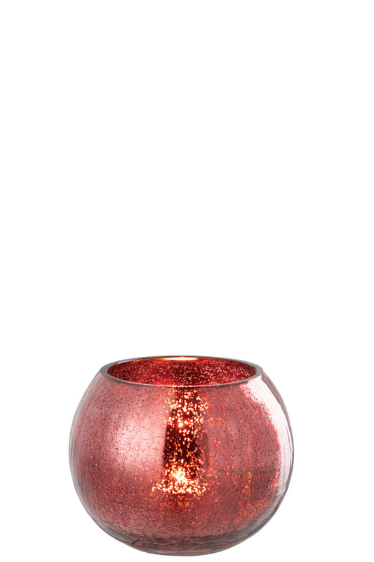 Theelichthouder Bol Craquelé Glas Roze Medium