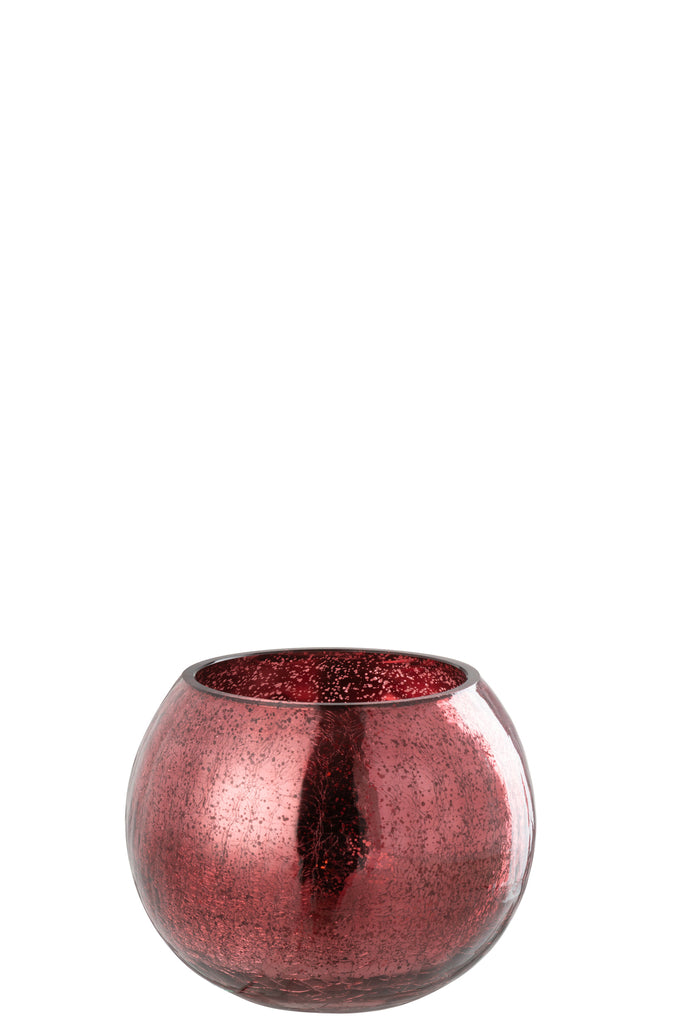 Theelichthouder Bol Craquelé Glas Roze Medium