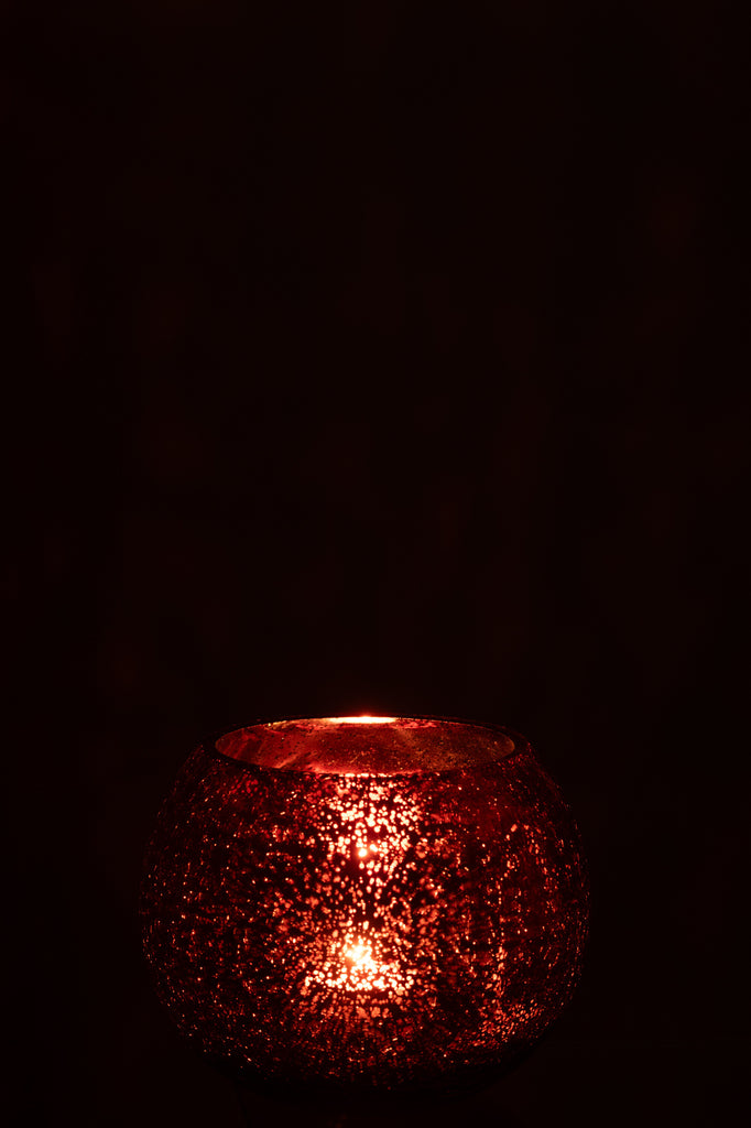 Theelichthouder Bol Craquelé Glas Roze Medium