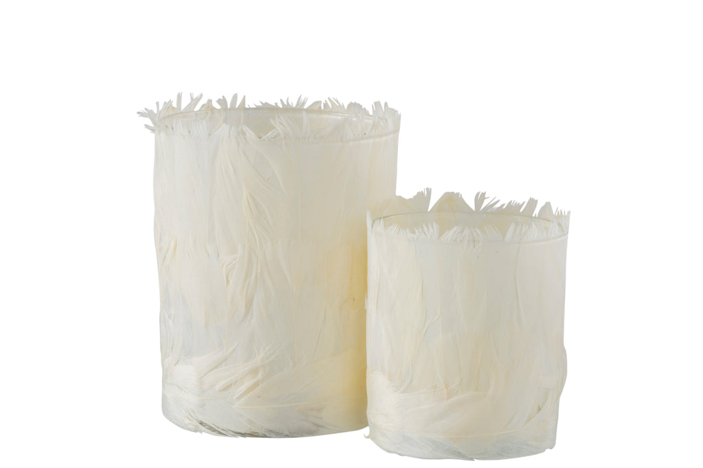 Theelichthouder Veren Glas Crème Groot