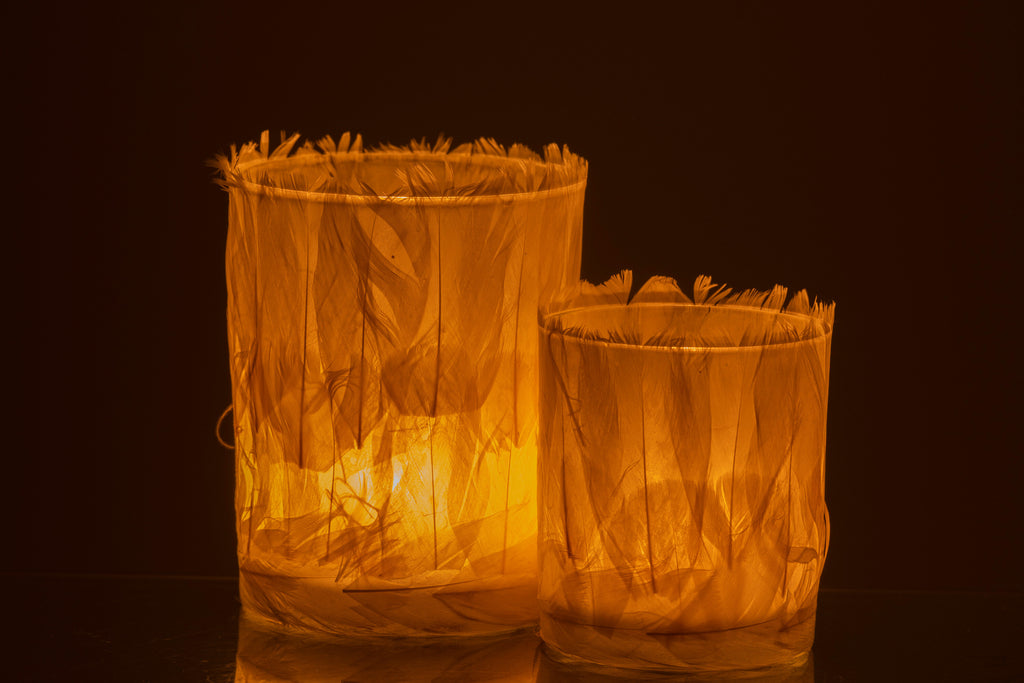 Theelichthouder Veren Glas Crème Groot