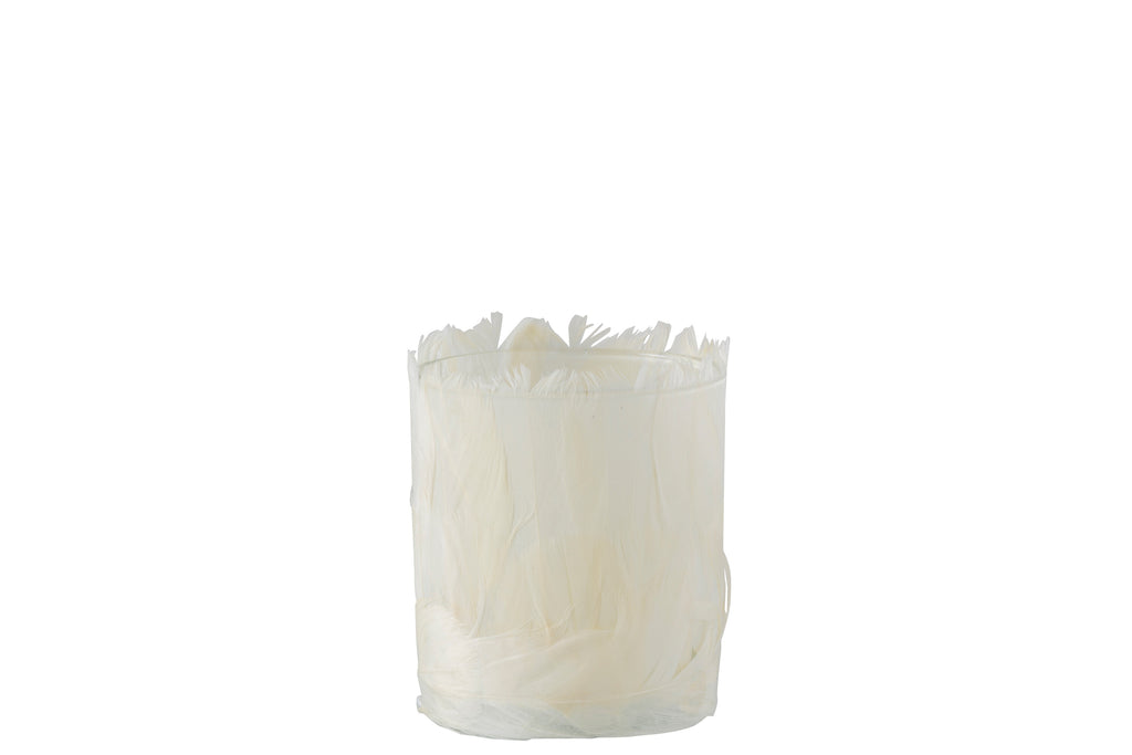 Theelichthouder Veren Glas Crème Klein