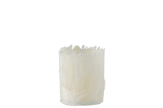 Theelichthouder Veren Glas Crème Klein