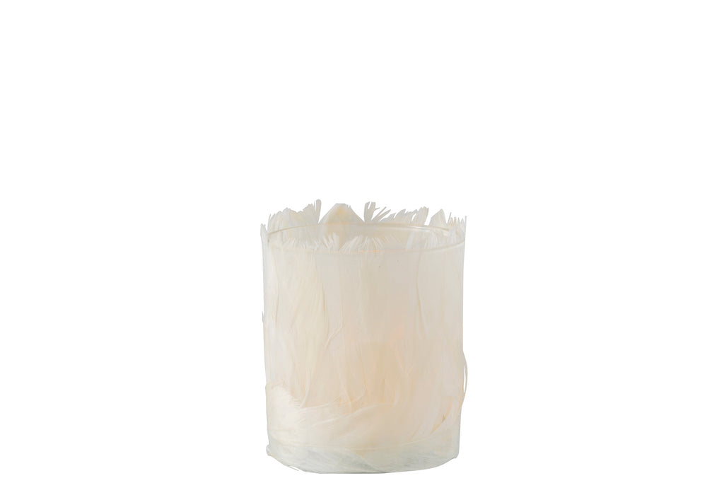 Theelichthouder Veren Glas Crème Klein