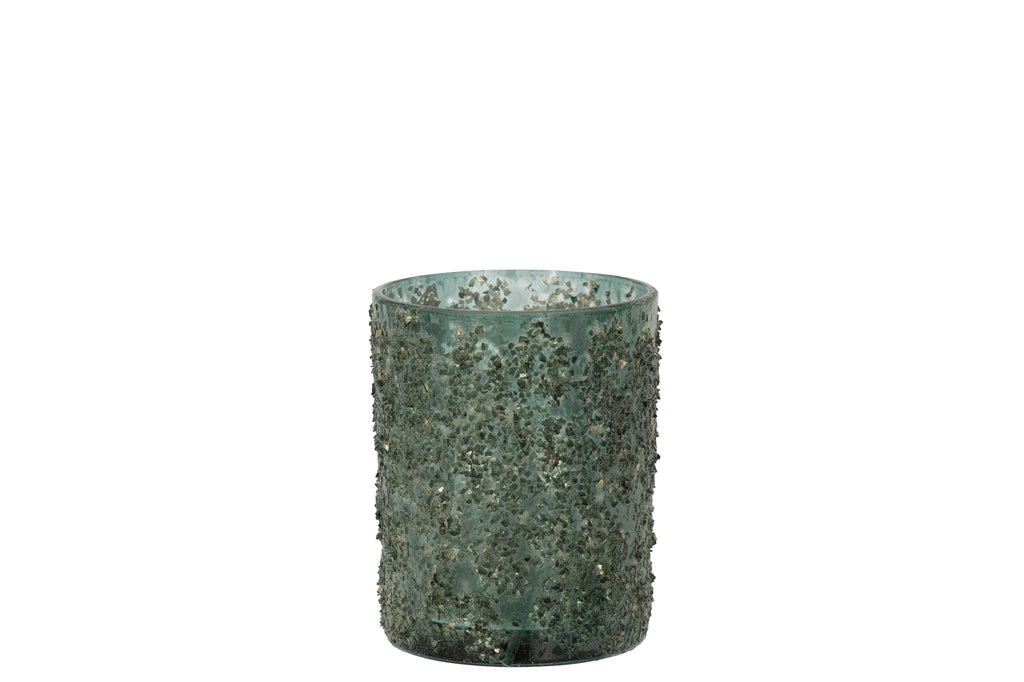 Theelichthouder Fijne Stenen Glas Grijs/Groen Groot