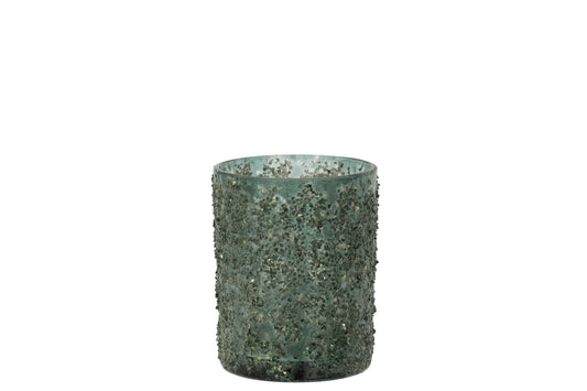 Theelichthouder Fijne Stenen Glas Grijs/Groen Groot
