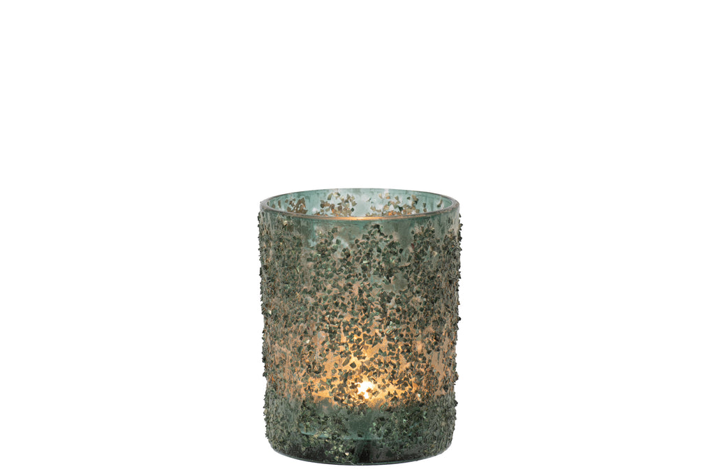 Theelichthouder Fijne Stenen Glas Grijs/Groen Groot