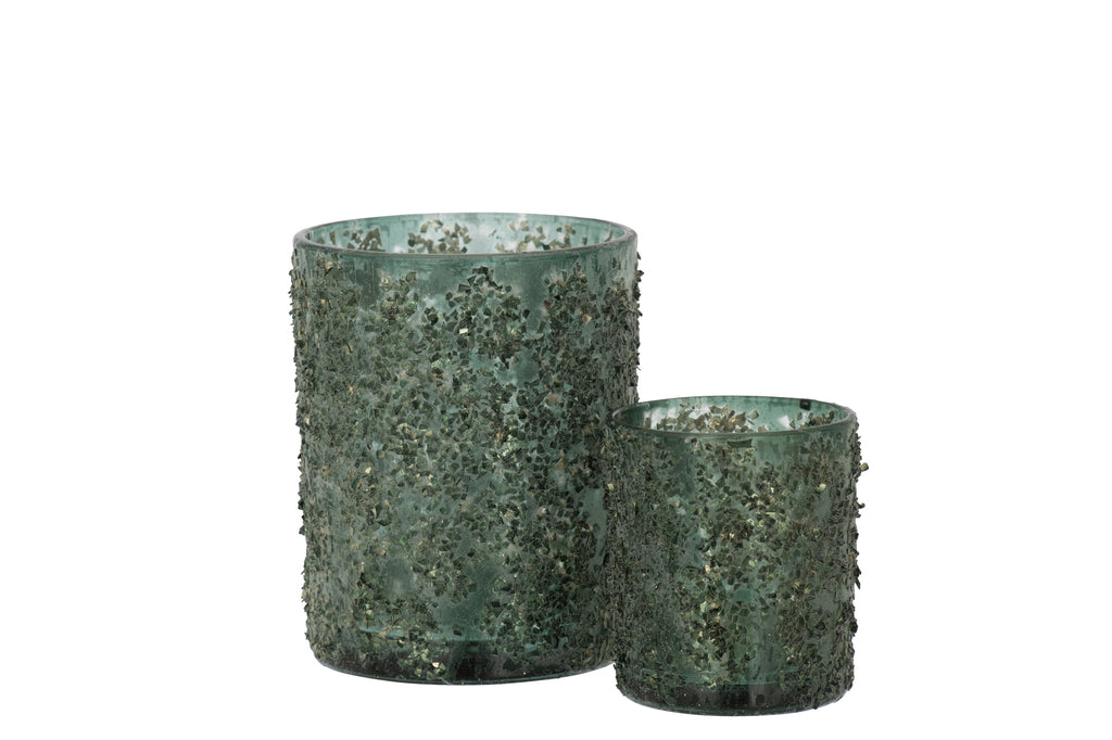 Theelichthouder Fijne Stenen Glas Grijs/Groen Groot