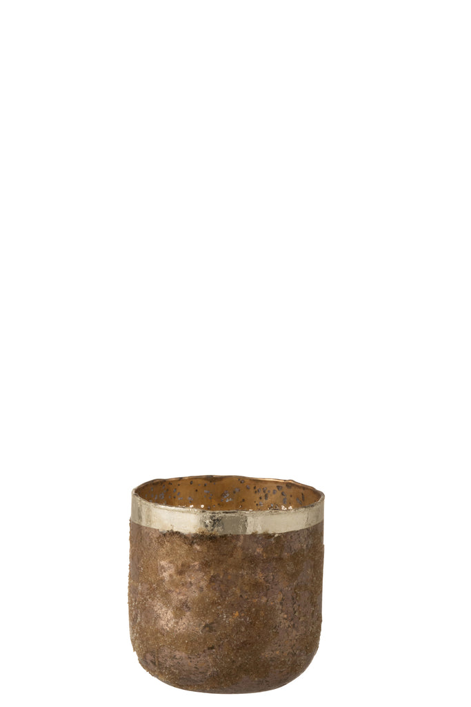 Theelichthouder Frosty Rond Glas Oud Roze Medium