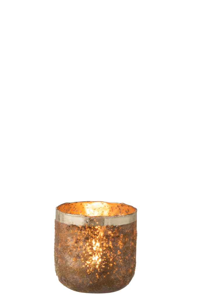 Theelichthouder Frosty Rond Glas Oud Roze Medium