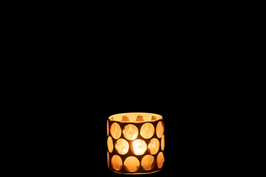 THEELICHTHOUDER MOZAÏEK CIRKEL GLAS WIT/ORANJE KLEIN