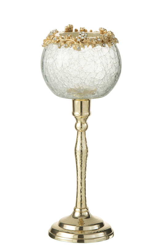 Theelichthouder Viane Metaal/Glas Goud/Transparant Groot