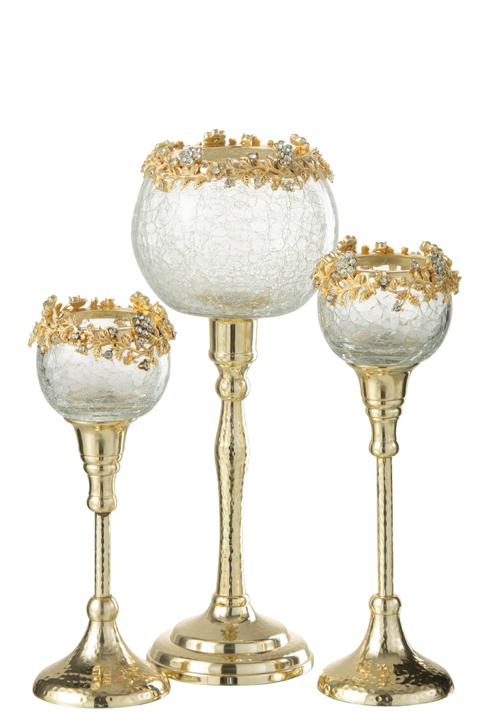 Theelichthouder Viane Metaal/Glas Goud/Transparant Groot