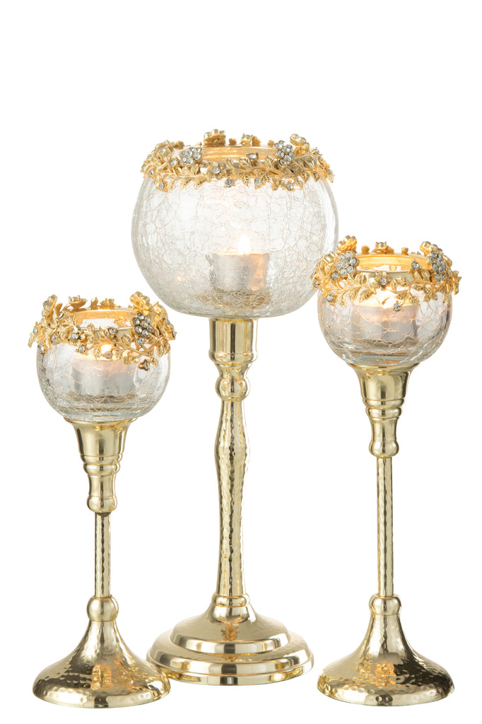 Theelichthouder Viane Metaal/Glas Goud/Transparant Groot
