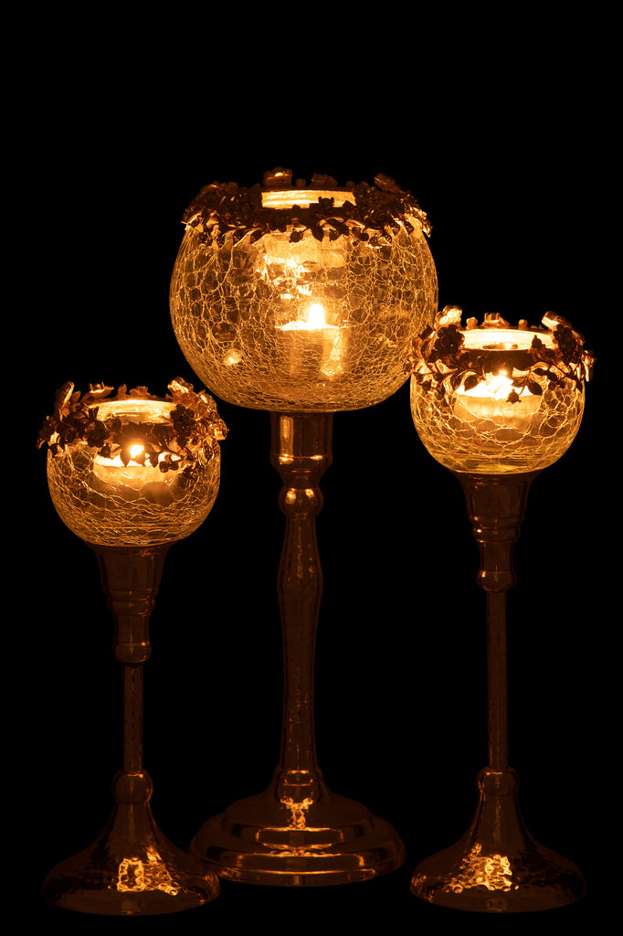 Theelichthouder Viane Metaal/Glas Goud/Transparant Groot