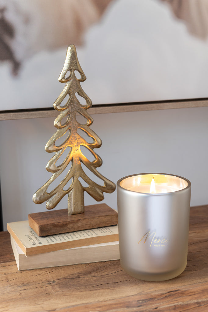 Boom op voet aluminium/hout goud medium