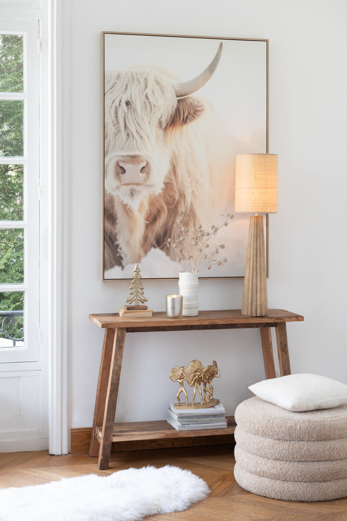 Boom op voet aluminium/hout goud medium